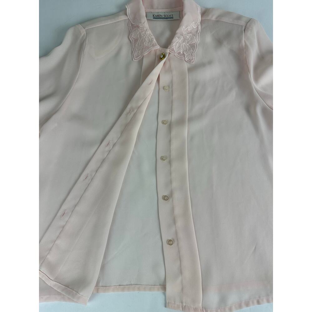 Vintage Sheer Pink Lace Embroidered Collar Shirt Blouse Size 10 Medium Romantic - Picture 8 of 8